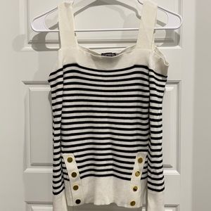 Express Off Shoulder Striped Sweater